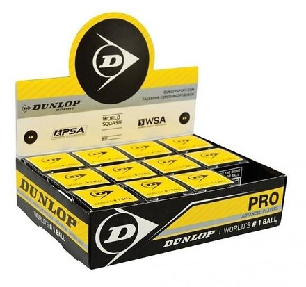 Dunlop Pro Squashbal dubbel geel 12-pack